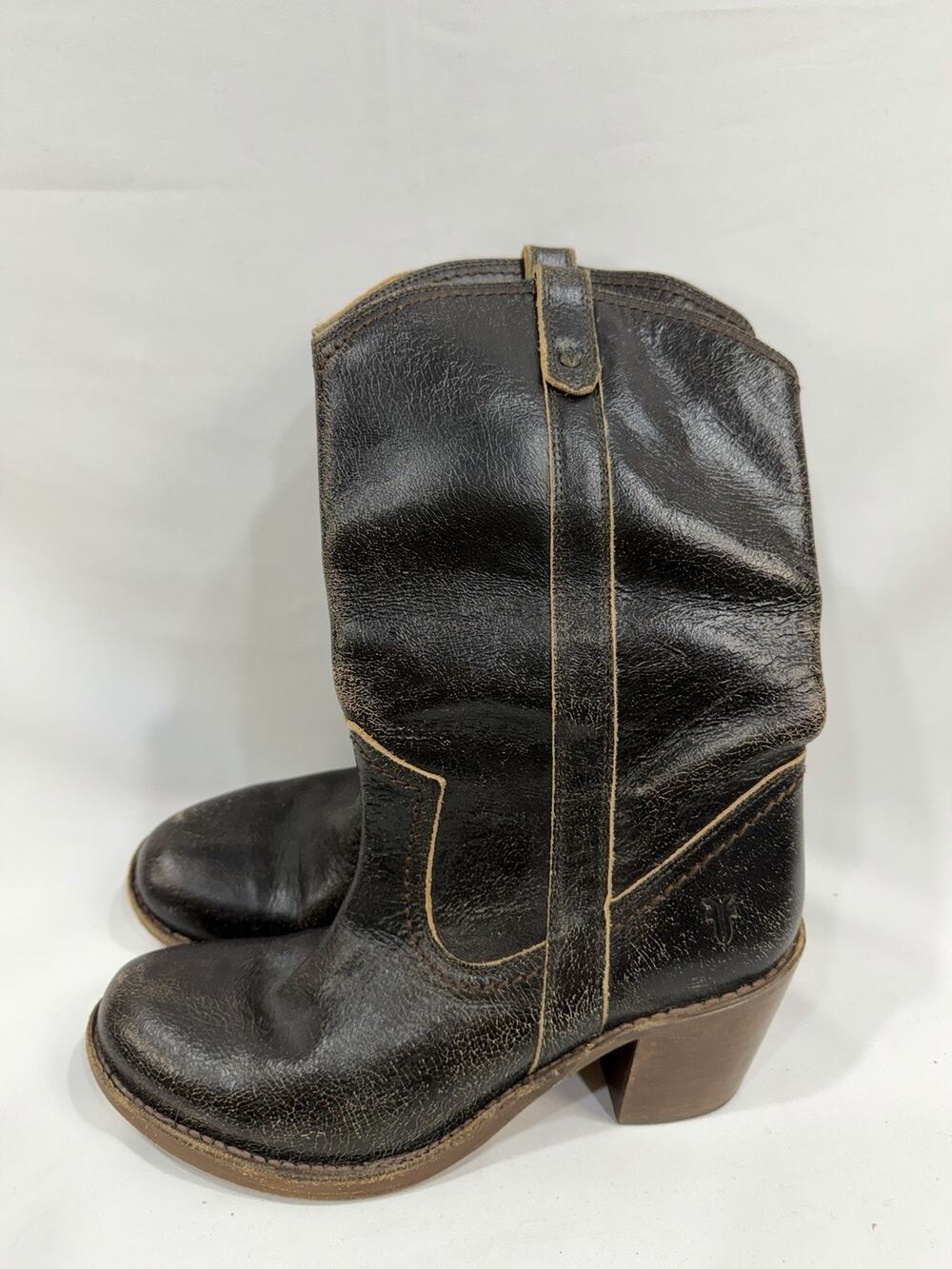 Frye Carmen Pull On Boots Dark Brown Leather Women's Boots 9.5B Boho Hippie